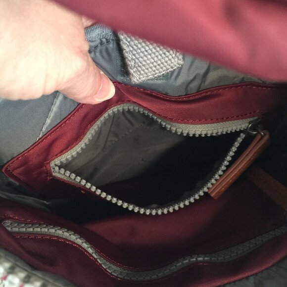 Roka London Bag Company Maroon Backpack Rucksack Gray Straps Medium Roll Top‎ main image 5
